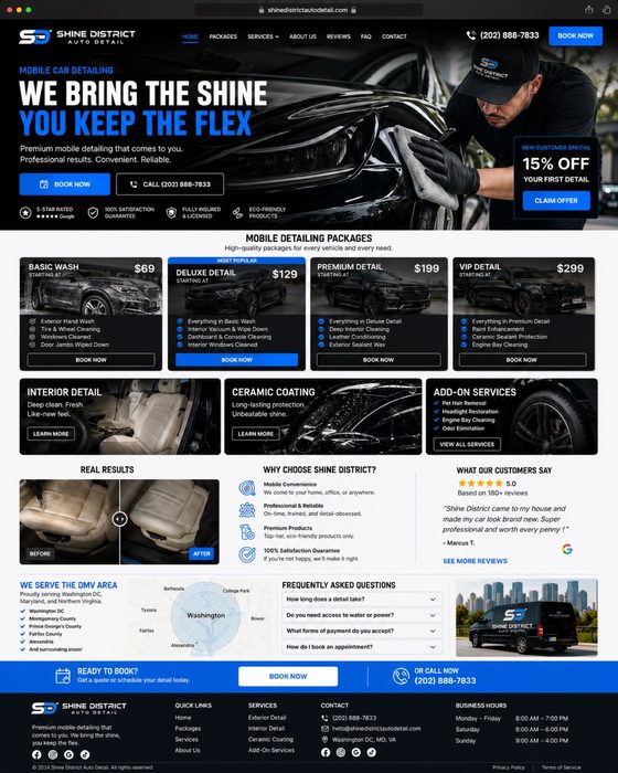 Shine District Auto Detail — auto detail website example