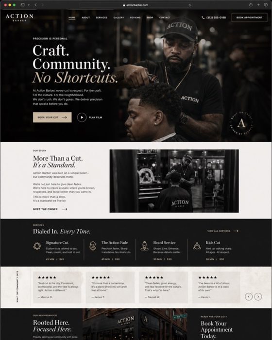 Action Barber Shop — barber website example