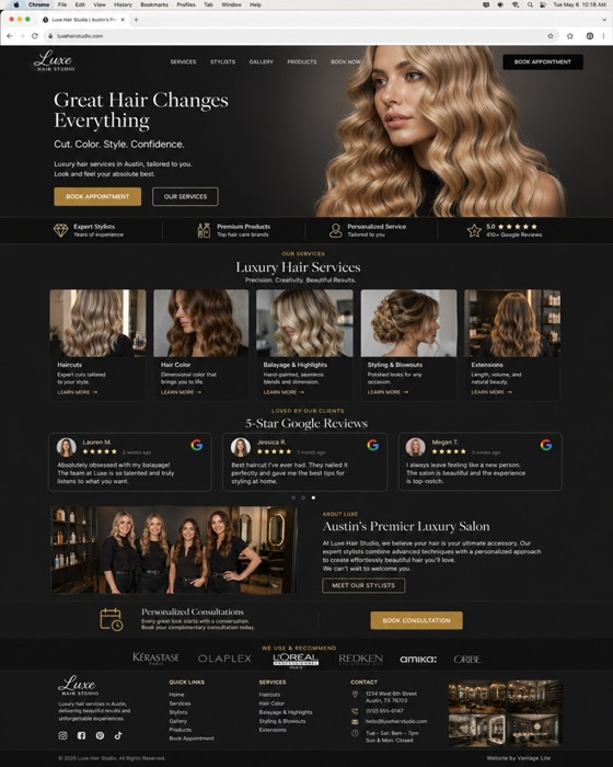 Luxe Hair Studio — Lake County hair salon website example