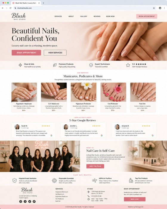 Blush Nail Studio — nail salon website example