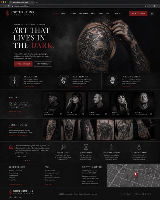 Nocturne Ink Tattoo — tattoo website example